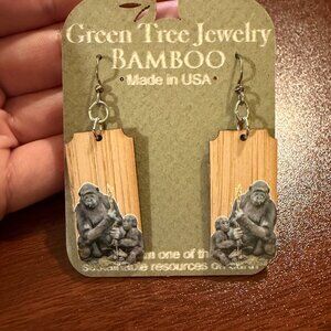 Green Tree Bamboo Earrings "Gorilla"